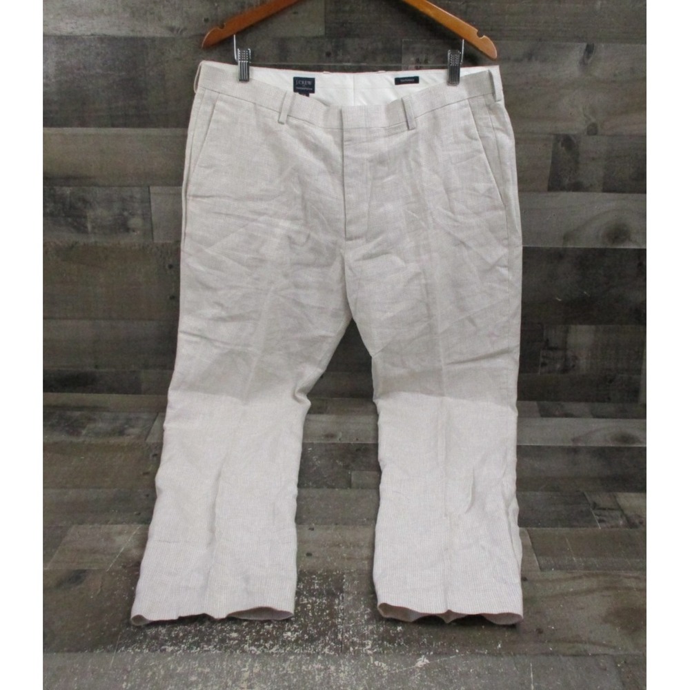 J Crew Thompson Pants Mens 36x32 Beige Tapered 100% Linen Dress Slacks Formal - Picture 1 of 16